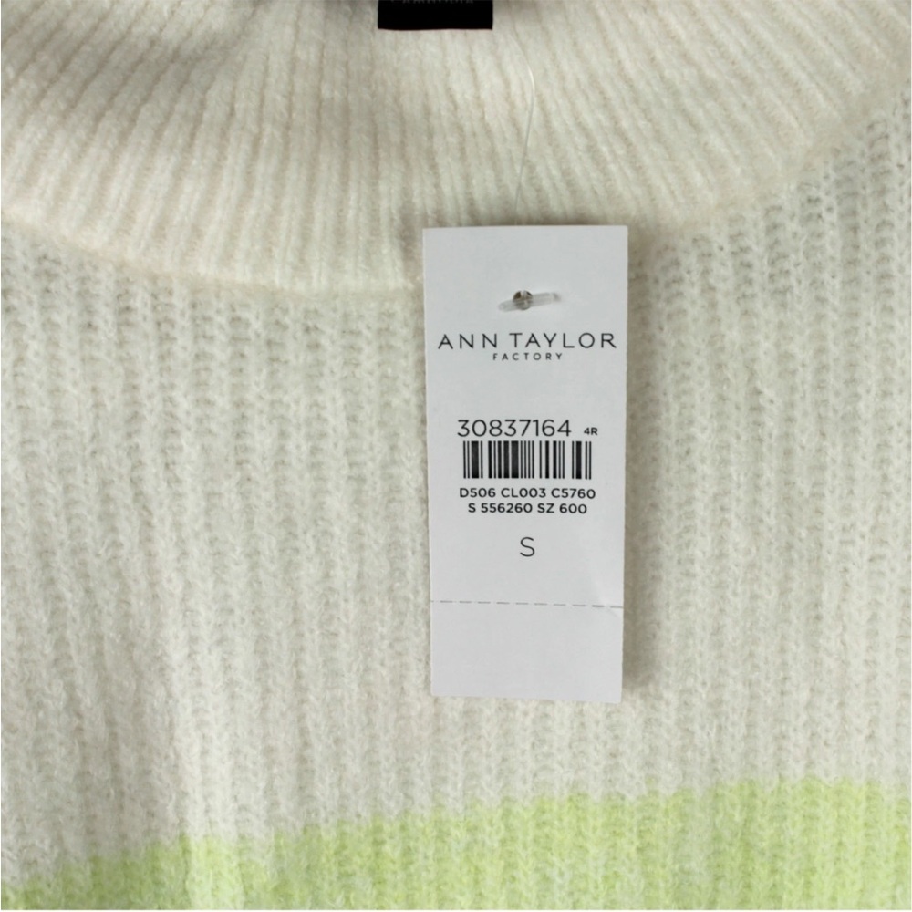 NWT Ann Taylor Striped Colorblock Crew Neck Ribbed Sweater Small White Chunky S - Picture 6 of 12